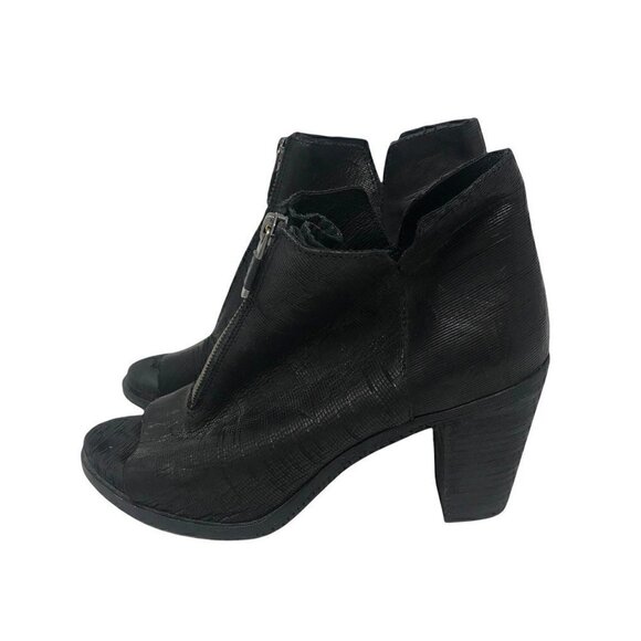 Eileen Fisher Womens Ankle Booties Black Leather Block Heel Peep Toe Zip 7.5 - Picture 3 of 8